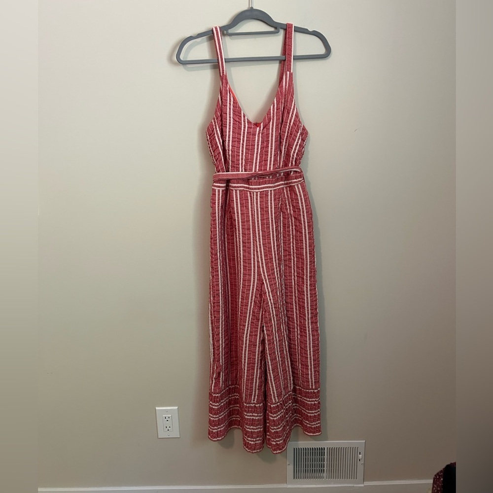 Anthropologie ett:twa Robin Cropped Jumpsuit Red and White Stripe Size Medium